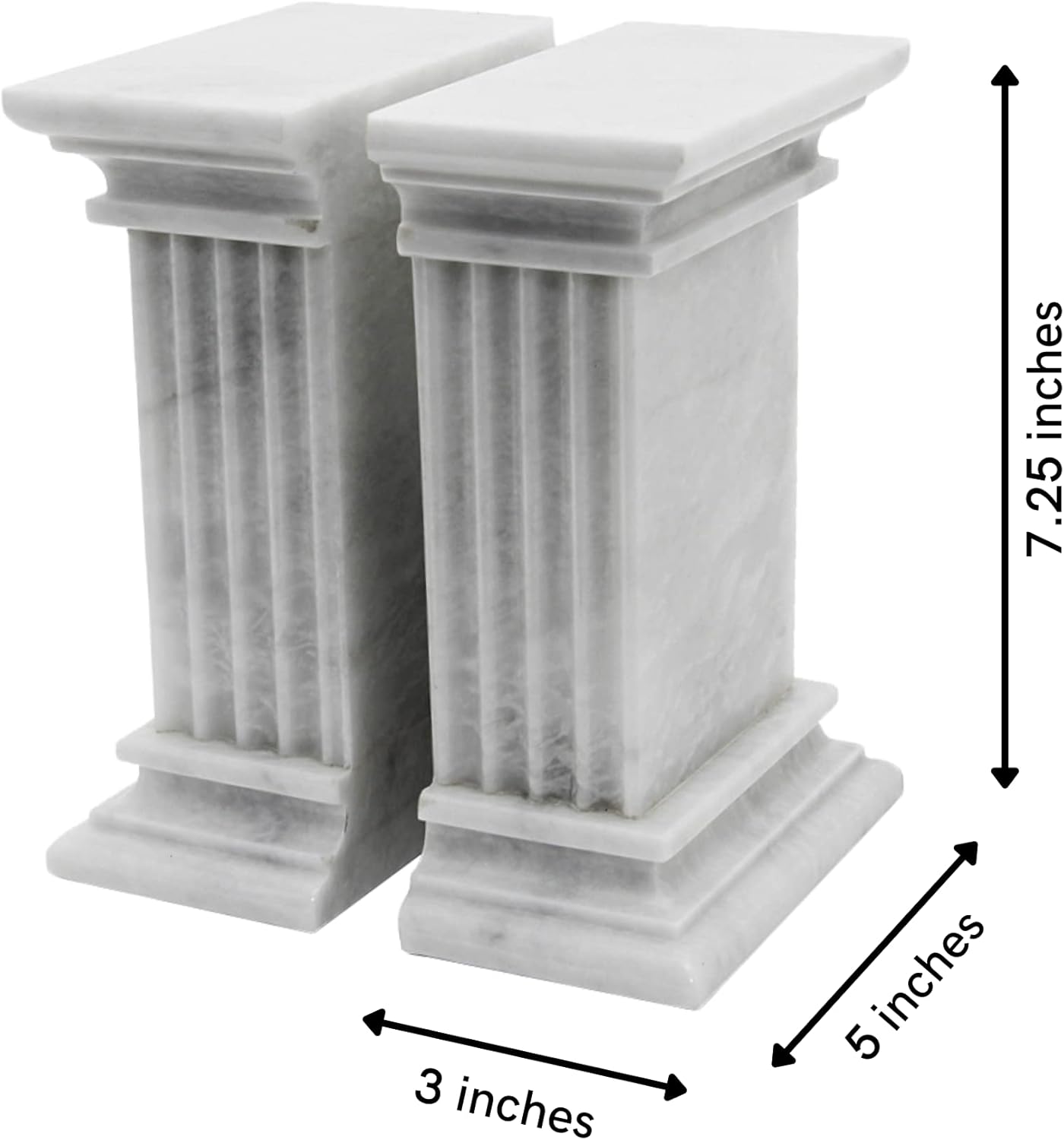 Modern Fluted Column Marble Bookends – Hand Carved, Polished Stone Bookends w/Non Slip Rubber Pads – Lightweight & Compact Decorative Bookends - Versatile, Luxury Book Organizer for Shelf & More