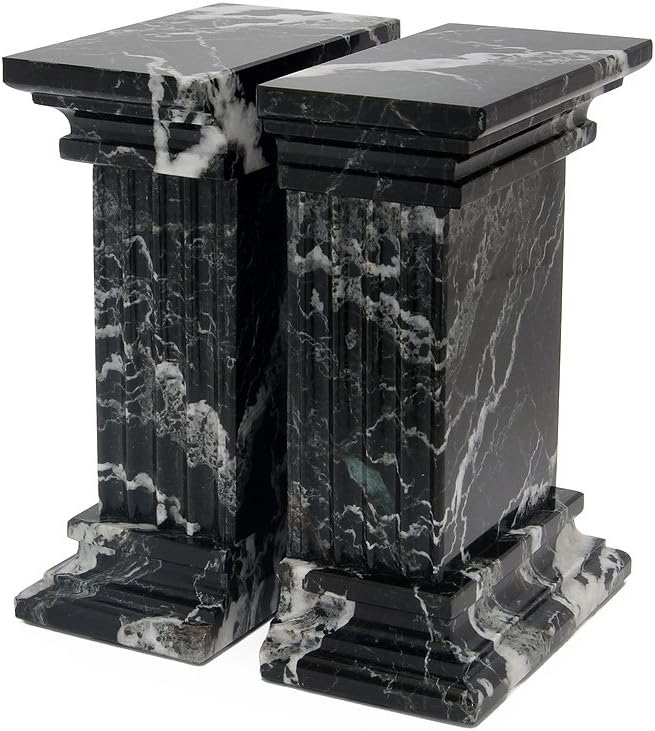 Modern Fluted Column Marble Bookends – Hand Carved, Polished Stone Bookends w/Non Slip Rubber Pads – Lightweight & Compact Decorative Bookends - Versatile, Luxury Book Organizer for Shelf & More