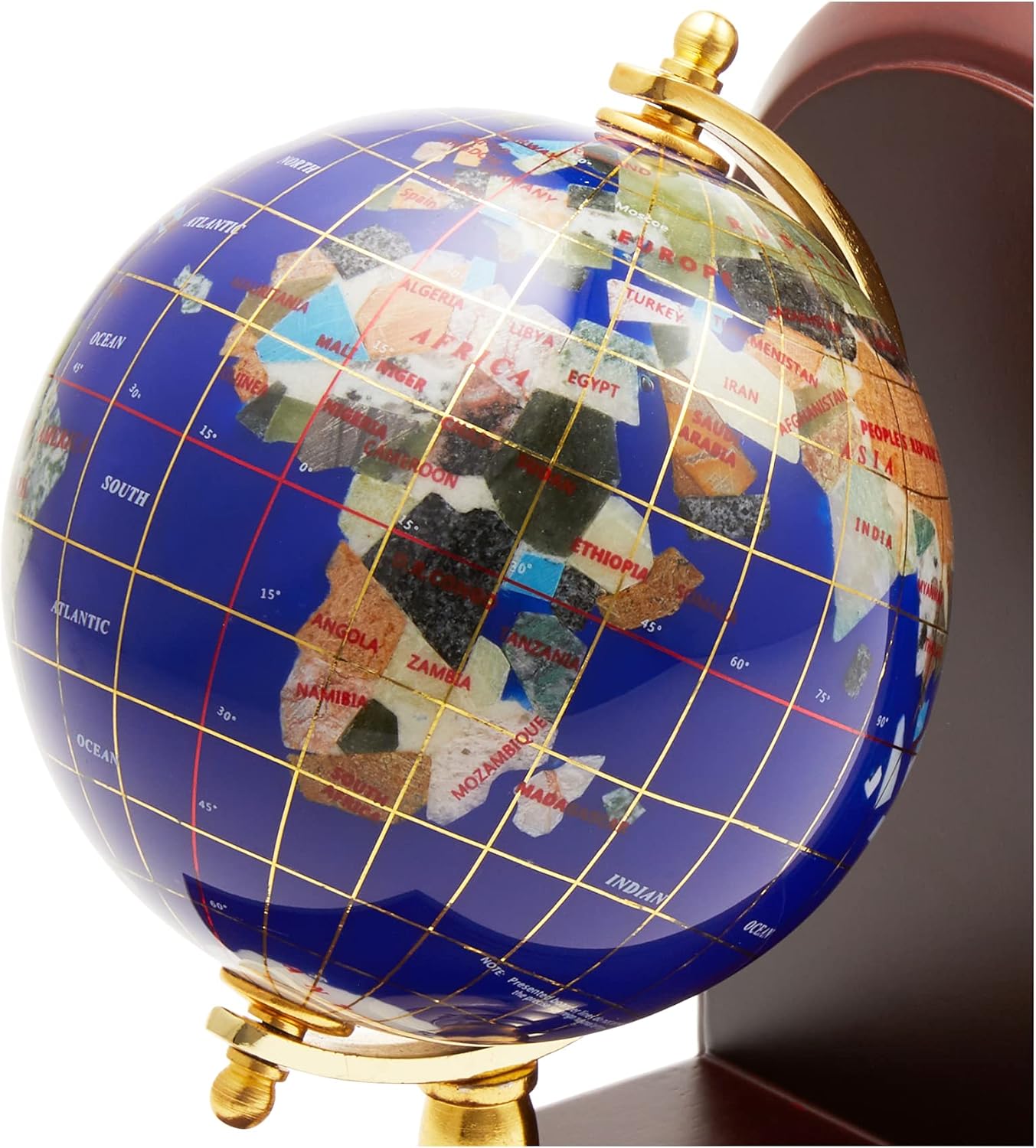 Unique Art 7-Inch Tall Pair of Blue Lapis Ocean Gemstone World Globe Bookends