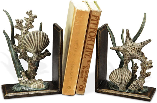 SPI Home Pair of Cast Aluminum and Iron Shell Bookends