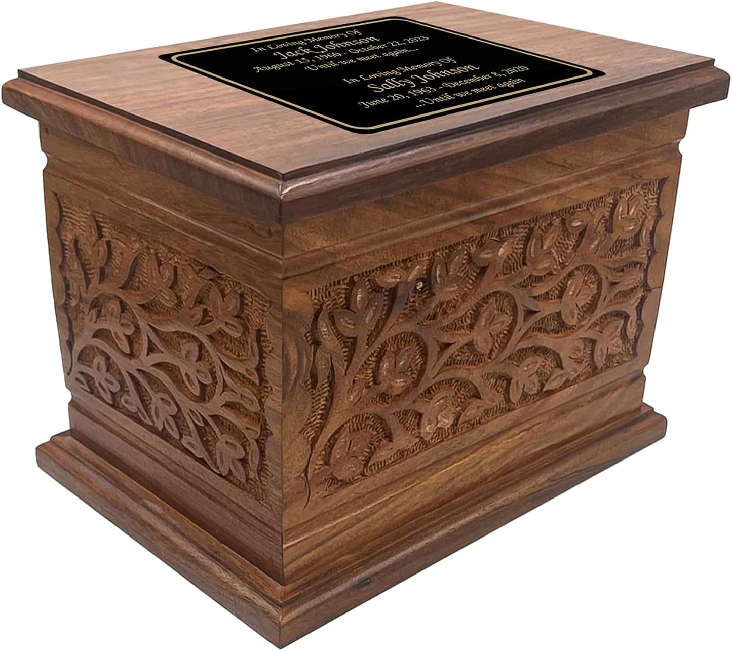 Extra Large Human Companion Wooden Funeral Cremation Ash Urn, Double Size with Personalization