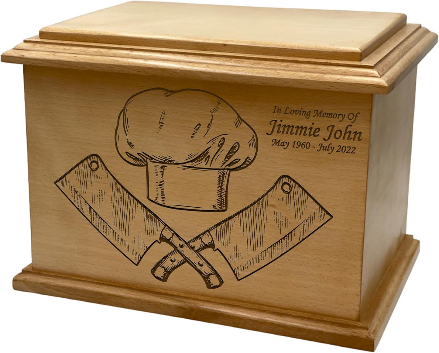 Wooden Urn for Human Ashes, Large Funeral Cremation Urn with Personlaization and Multiple Designs (Old Tractor)
