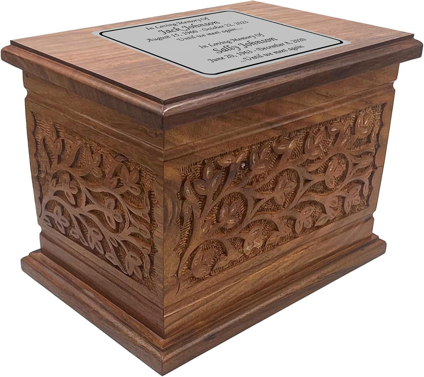 Extra Large Human Companion Wooden Funeral Cremation Ash Urn, Double Size with Personalization