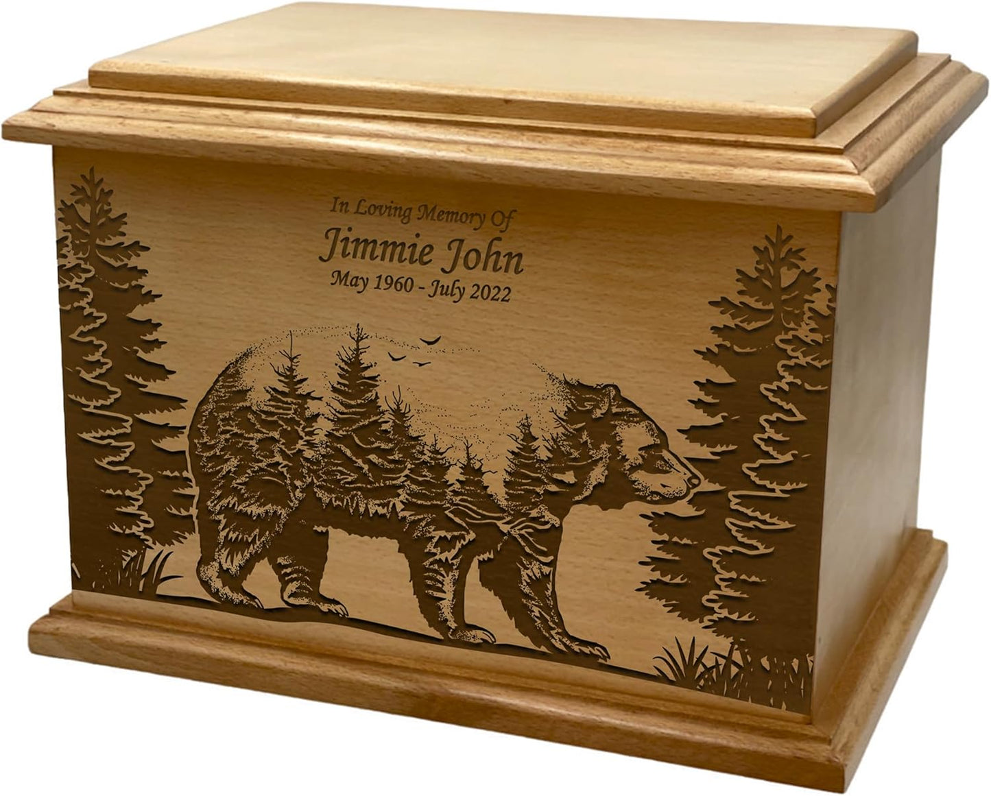 Wooden Urn for Human Ashes, Large Funeral Cremation Urn with Personlaization and Multiple Designs (Old Tractor)