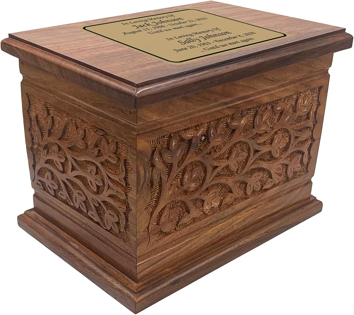 Extra Large Human Companion Wooden Funeral Cremation Ash Urn, Double Size with Personalization