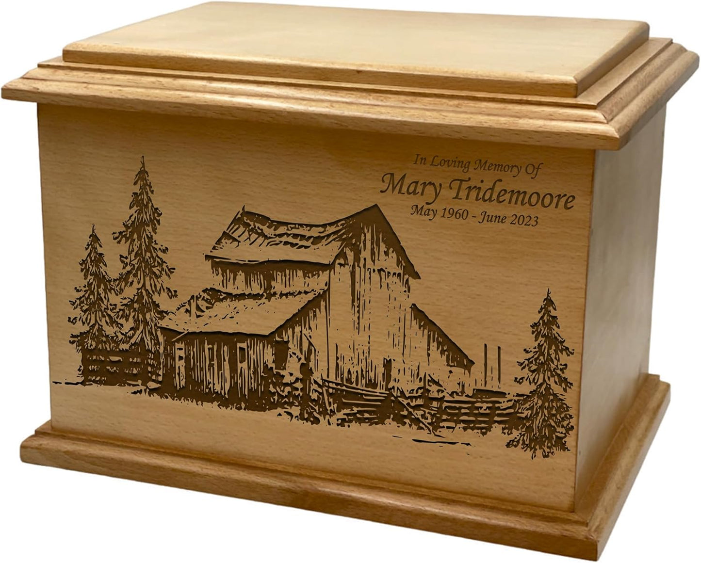 Wooden Urn for Human Ashes, Large Funeral Cremation Urn with Personlaization and Multiple Designs (Old Tractor)