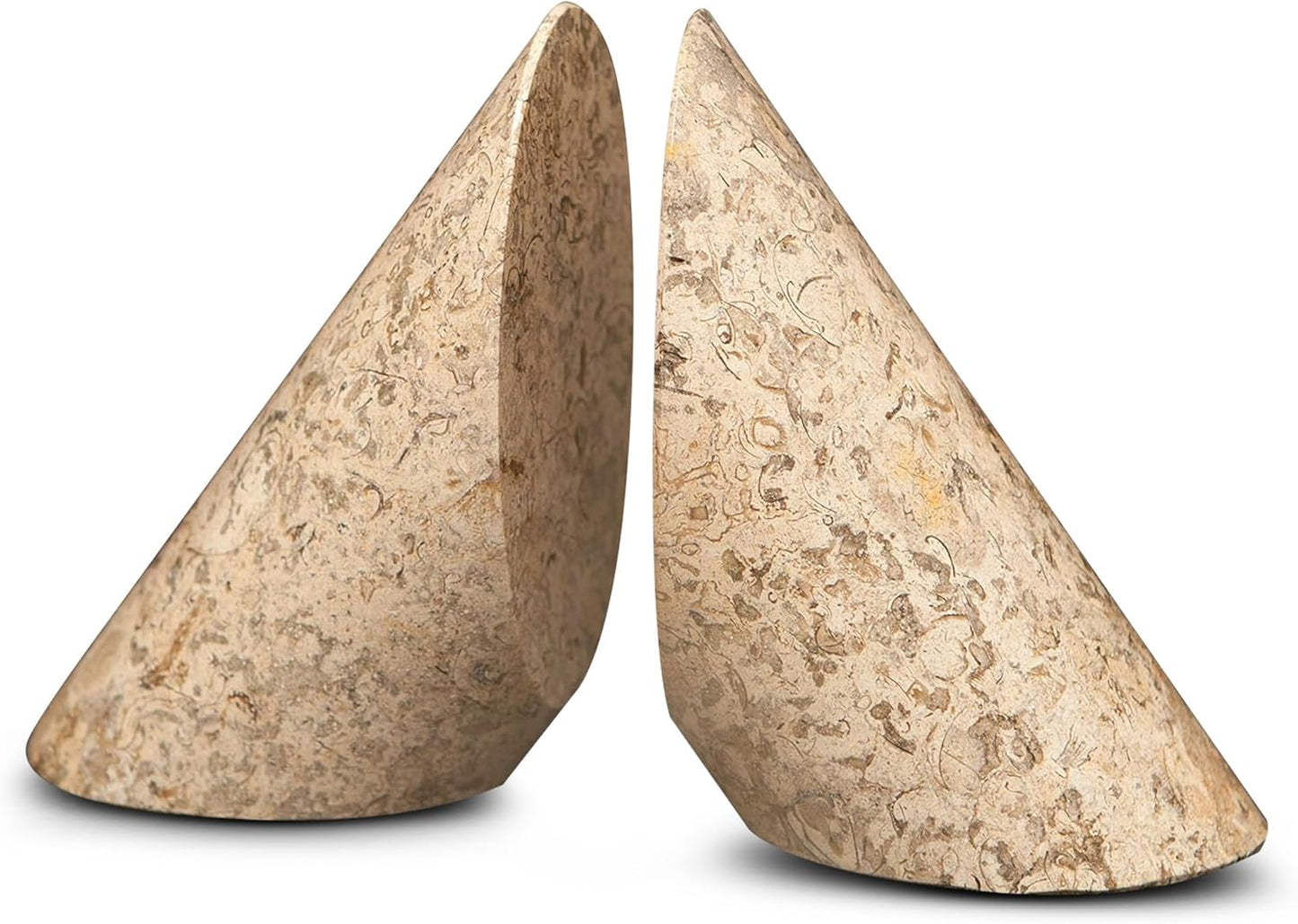 Modern Cylindrical Marble Bookends – Hand Carved, Polished Stone Bookends w/Non-Slip Rubber Pads – Lightweight & Compact Decorative Bookends - Versatile, Luxury Book Organizer for Shelf & More
