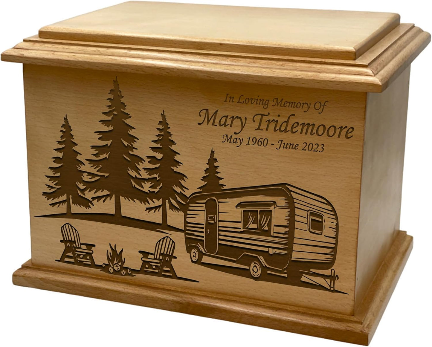 Wooden Urn for Human Ashes, Large Funeral Cremation Urn with Personlaization and Multiple Designs (Old Tractor)