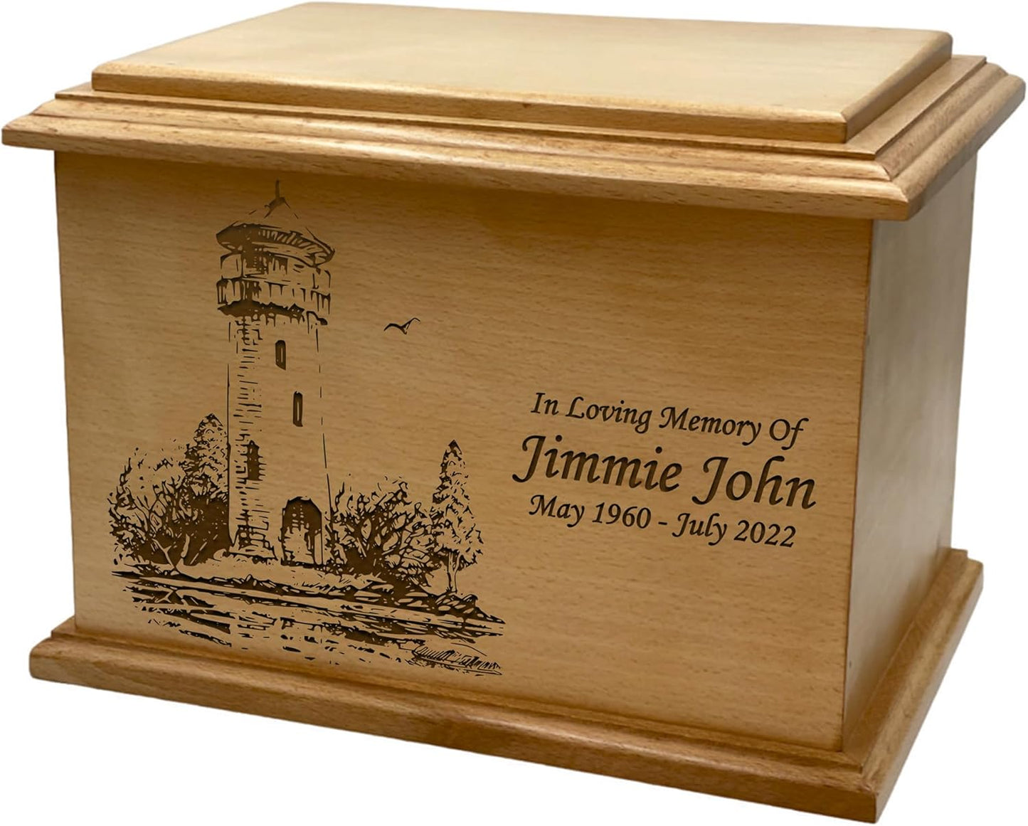 Wooden Urn for Human Ashes, Large Funeral Cremation Urn with Personlaization and Multiple Designs (Old Tractor)