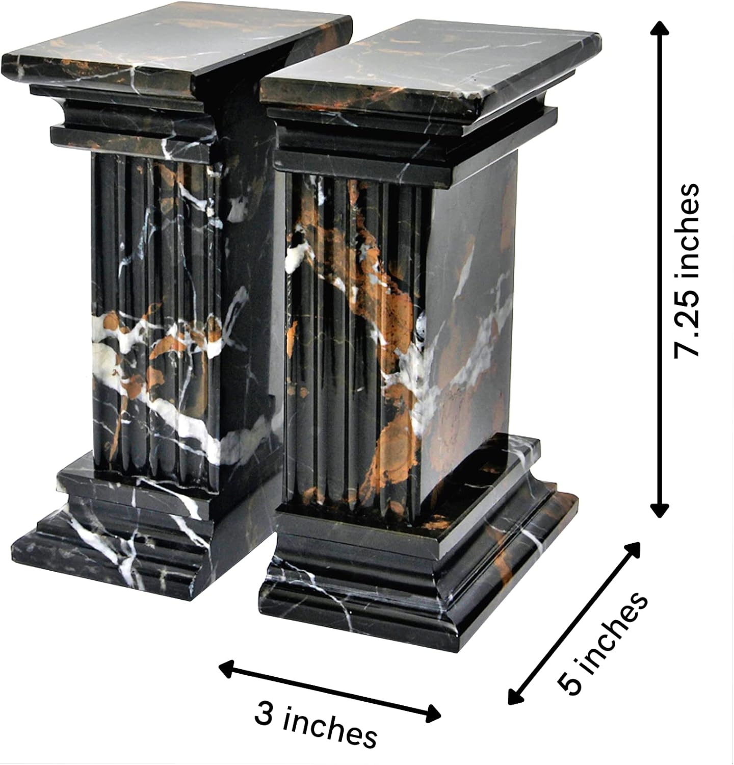 Modern Fluted Column Marble Bookends – Hand Carved, Polished Stone Bookends w/Non Slip Rubber Pads – Lightweight & Compact Decorative Bookends - Versatile, Luxury Book Organizer for Shelf & More