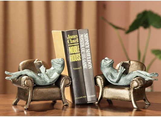 Frogs Reading on Sofa Book Ends (Set of 2)