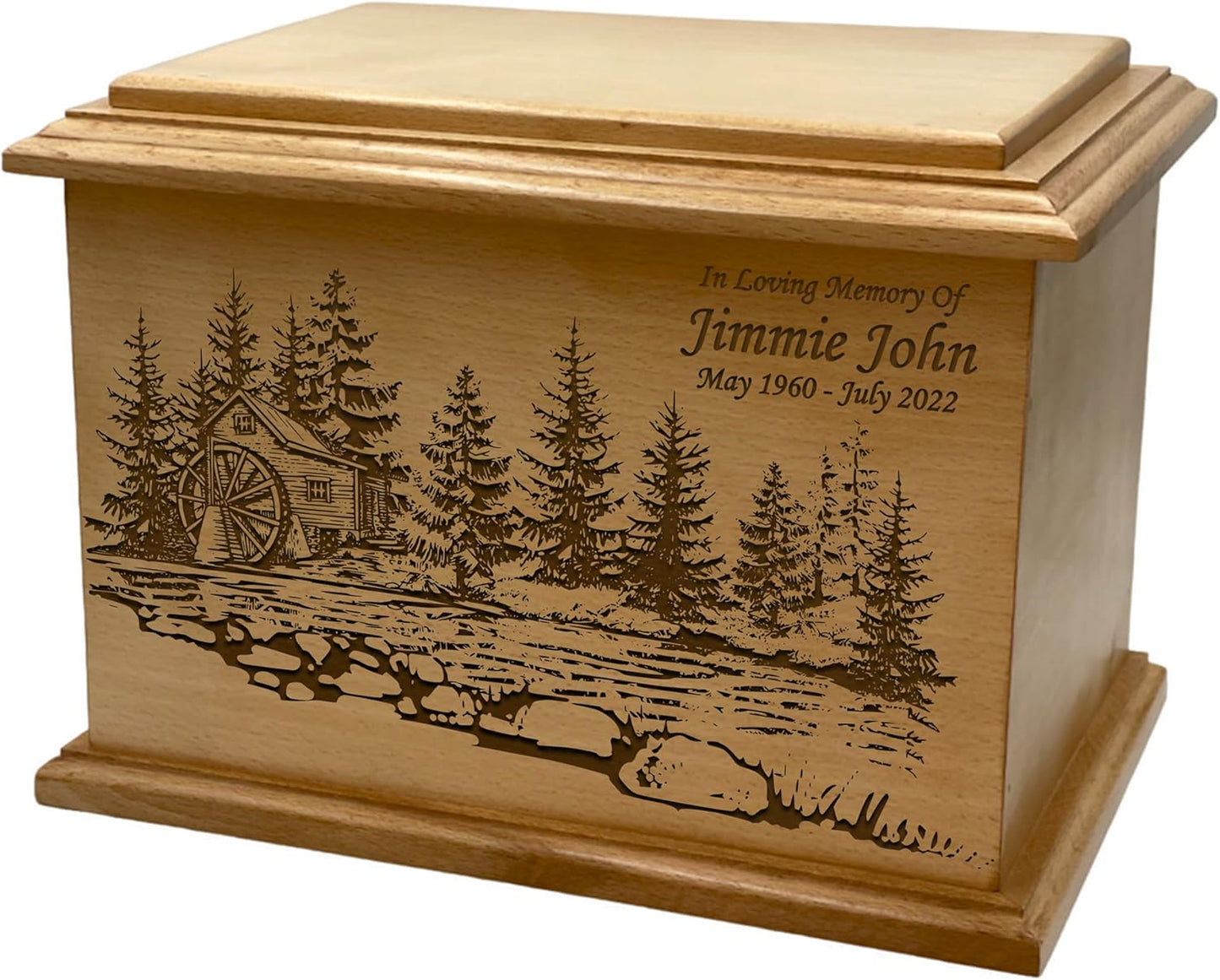 Wooden Urn for Human Ashes, Large Funeral Cremation Urn with Personlaization and Multiple Designs (Old Tractor)