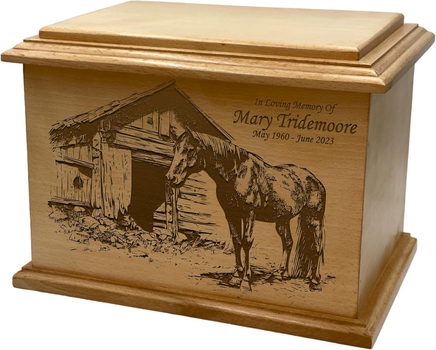 Wooden Urn for Human Ashes, Large Funeral Cremation Urn with Personlaization and Multiple Designs (Old Tractor)