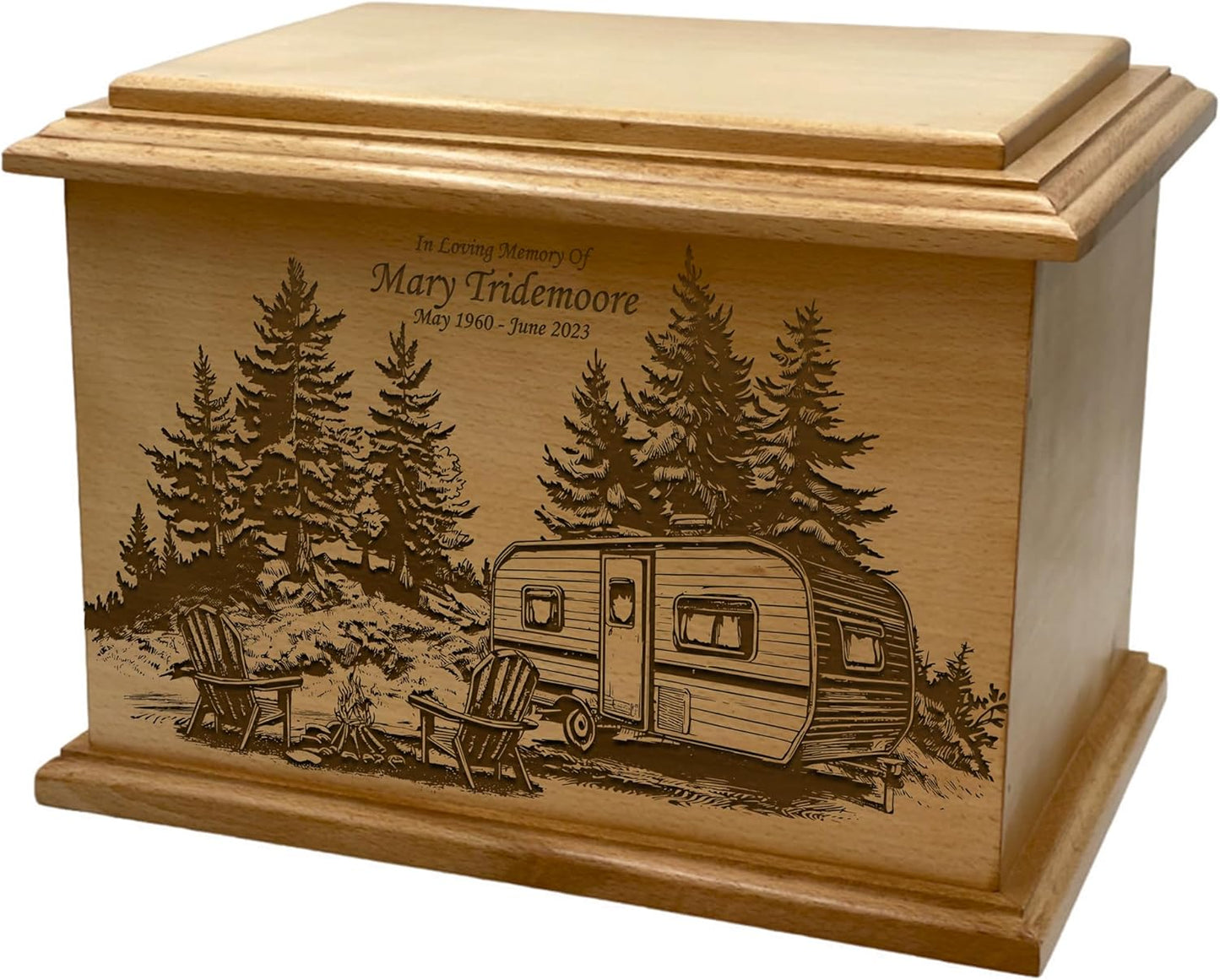 Wooden Urn for Human Ashes, Large Funeral Cremation Urn with Personlaization and Multiple Designs (Old Tractor)