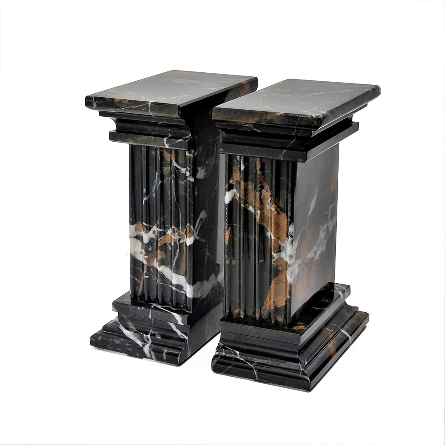 Modern Fluted Column Marble Bookends – Hand Carved, Polished Stone Bookends w/Non Slip Rubber Pads – Lightweight & Compact Decorative Bookends - Versatile, Luxury Book Organizer for Shelf & More