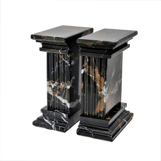 Modern Fluted Column Marble Bookends – Hand Carved, Polished Stone Bookends w/Non Slip Rubber Pads – Lightweight & Compact Decorative Bookends - Versatile, Luxury Book Organizer for Shelf & More