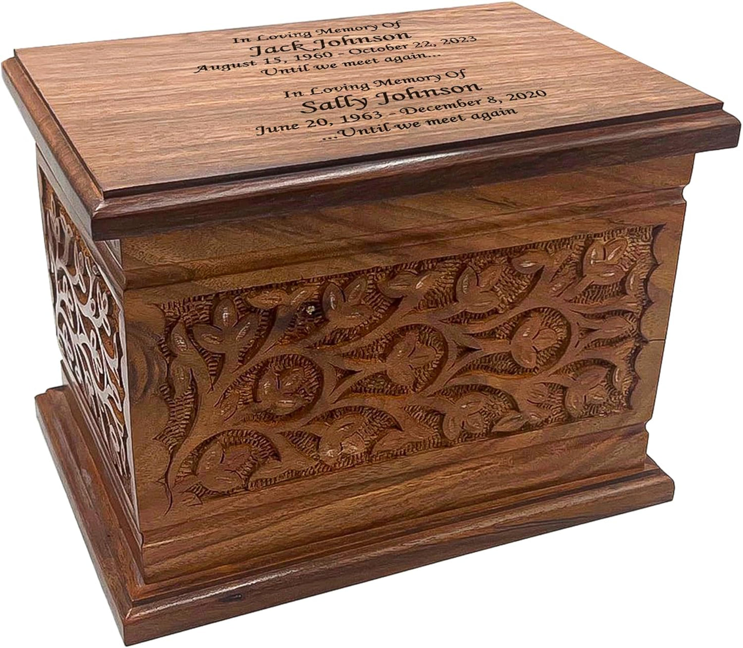 Extra Large Human Companion Wooden Funeral Cremation Ash Urn, Double Size with Personalization