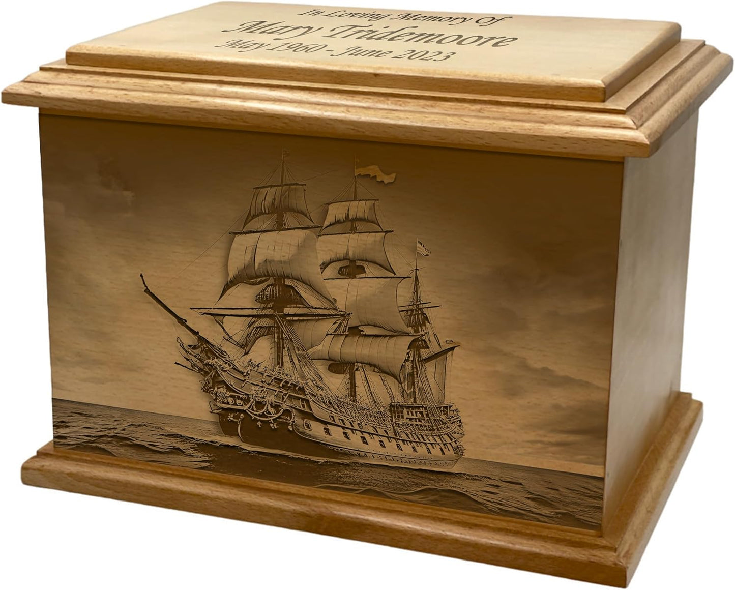Wooden Urn for Human Ashes, Large Funeral Cremation Urn with Personlaization and Multiple Designs (Old Tractor)