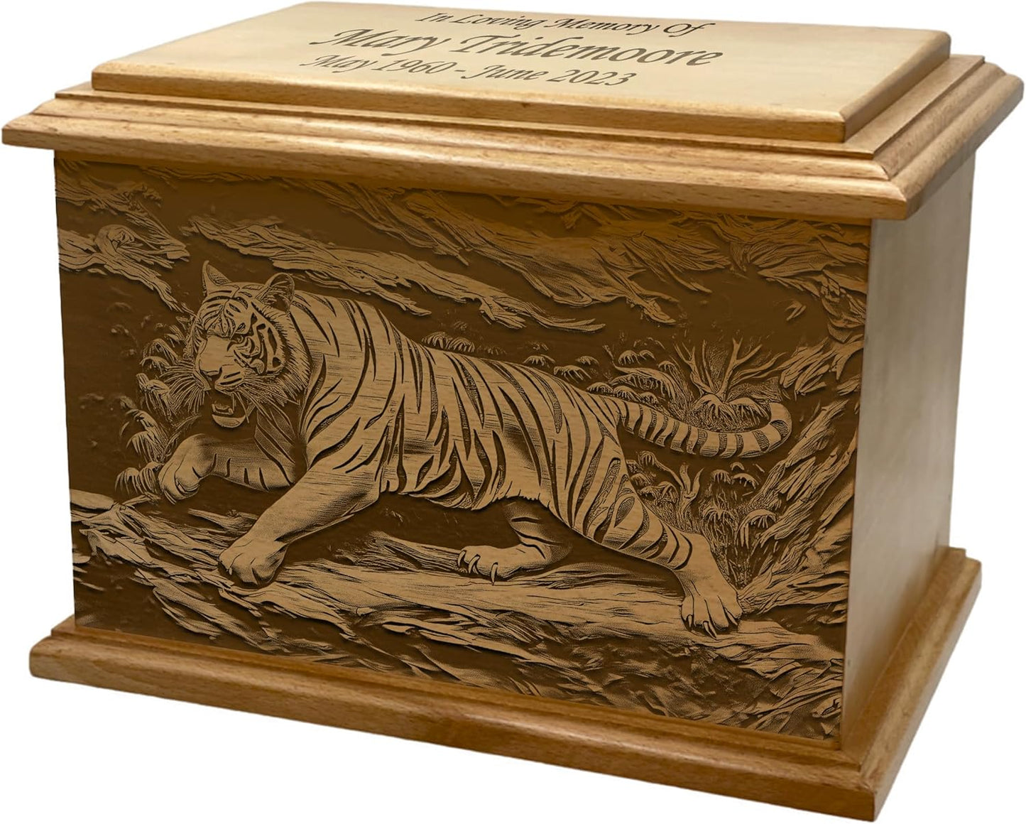 Wooden Urn for Human Ashes, Large Funeral Cremation Urn with Personlaization and Multiple Designs (Old Tractor)