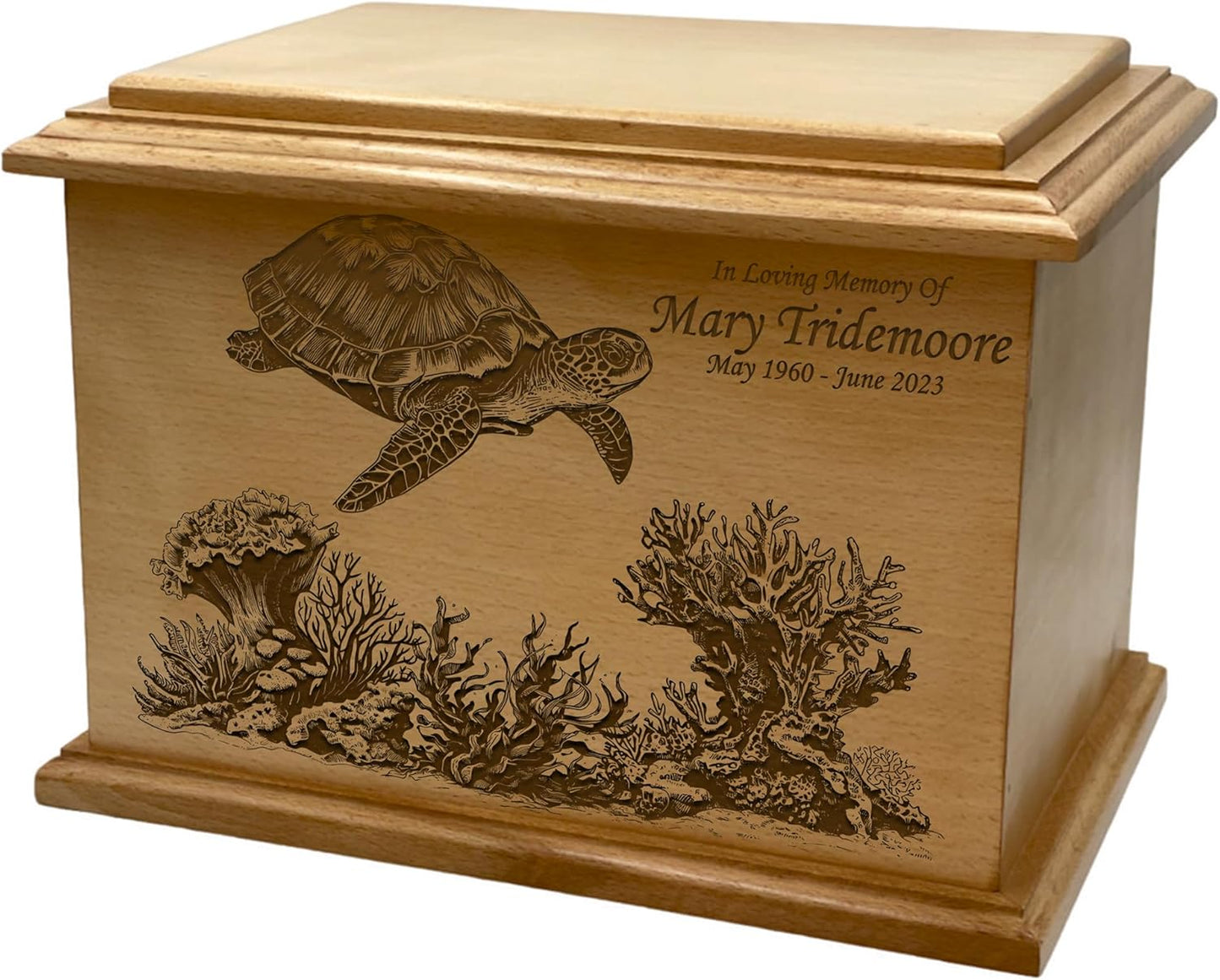 Wooden Urn for Human Ashes, Large Funeral Cremation Urn with Personlaization and Multiple Designs (Old Tractor)