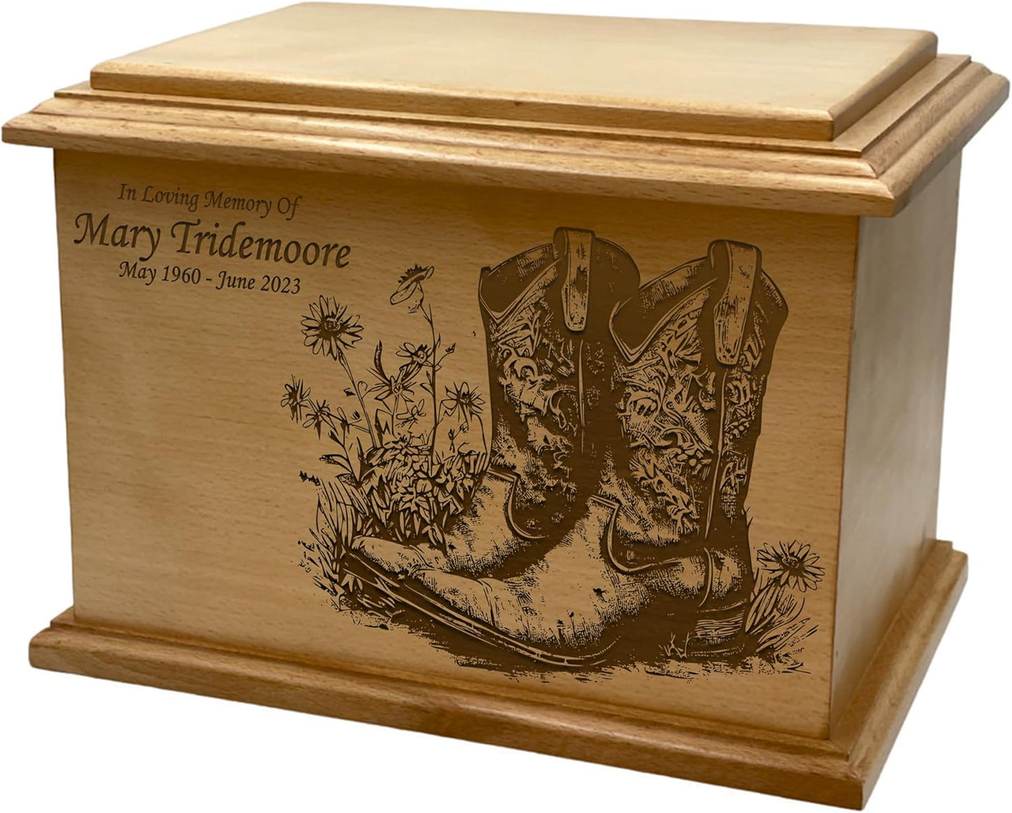 Wooden Urn for Human Ashes, Large Funeral Cremation Urn with Personlaization and Multiple Designs (Old Tractor)