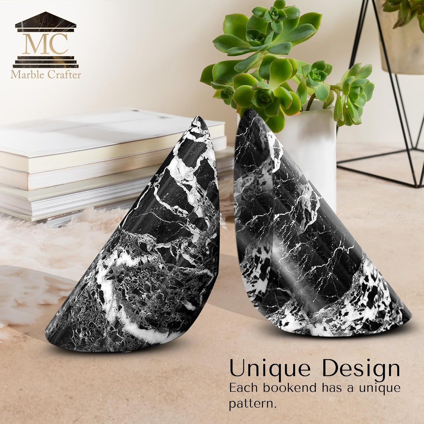 Modern Cylindrical Marble Bookends – Hand Carved, Polished Stone Bookends w/Non-Slip Rubber Pads – Lightweight & Compact Decorative Bookends - Versatile, Luxury Book Organizer for Shelf & More