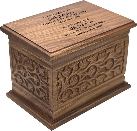 Extra Large Human Companion Wooden Funeral Cremation Ash Urn, Double Size with Personalization
