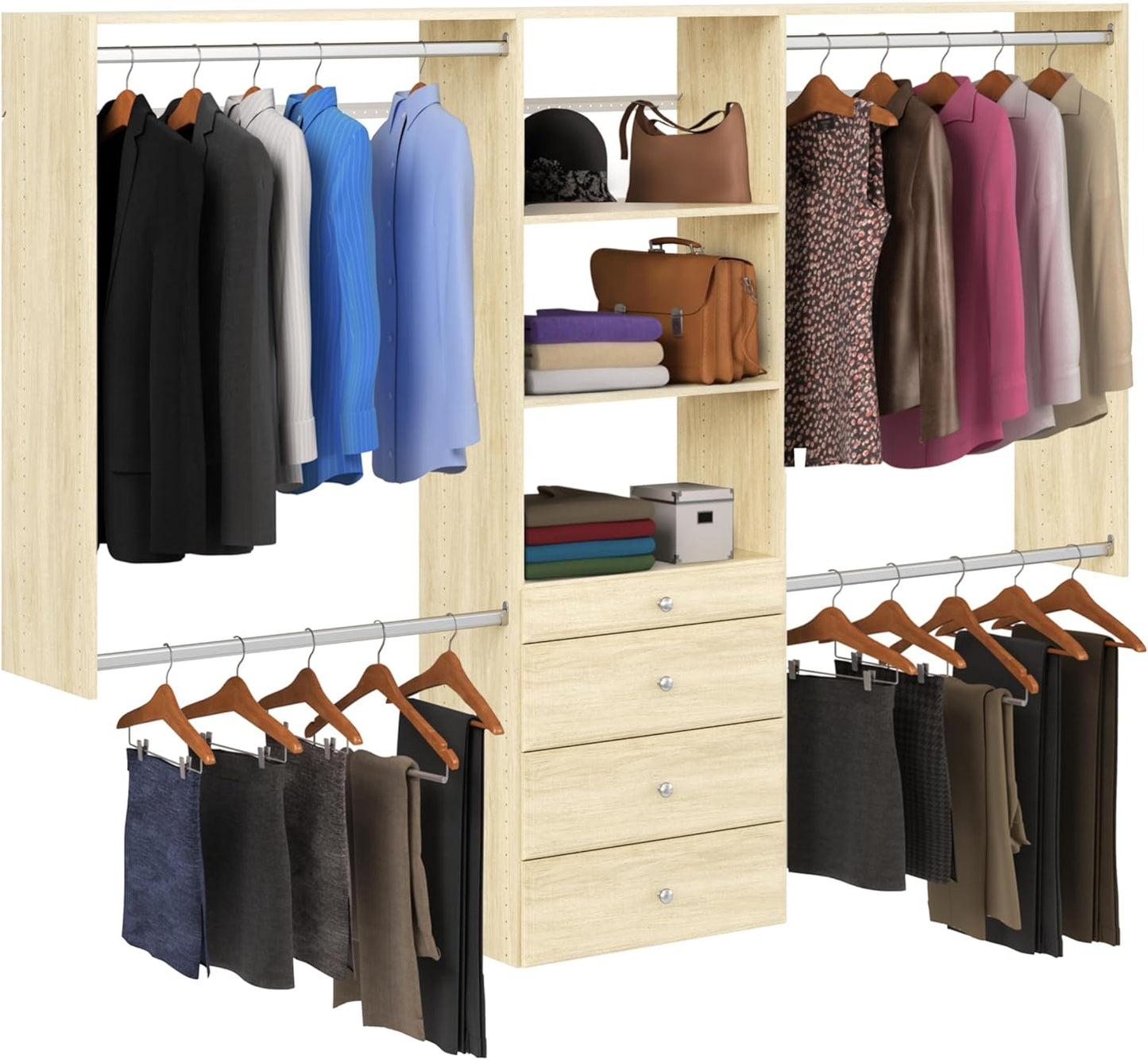 Easy Track OK7272 Deluxe Tower Closet Storage Wall Mounted Wardrobe Organizer Kit System with Shelves and Drawers for Bedroom with Hardware, White