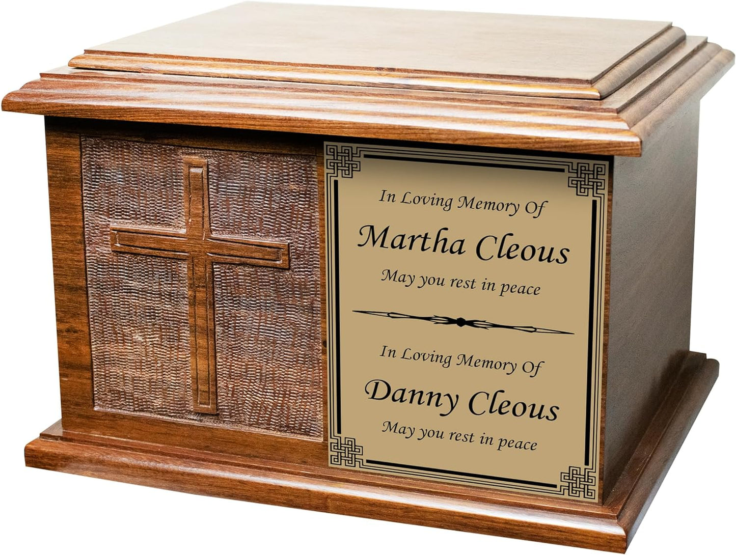 Extra Large Cross Wooden Funeral Cremation Ash Urn, Companion Human Cremation Urn, Double Urn with Customized Name Plate