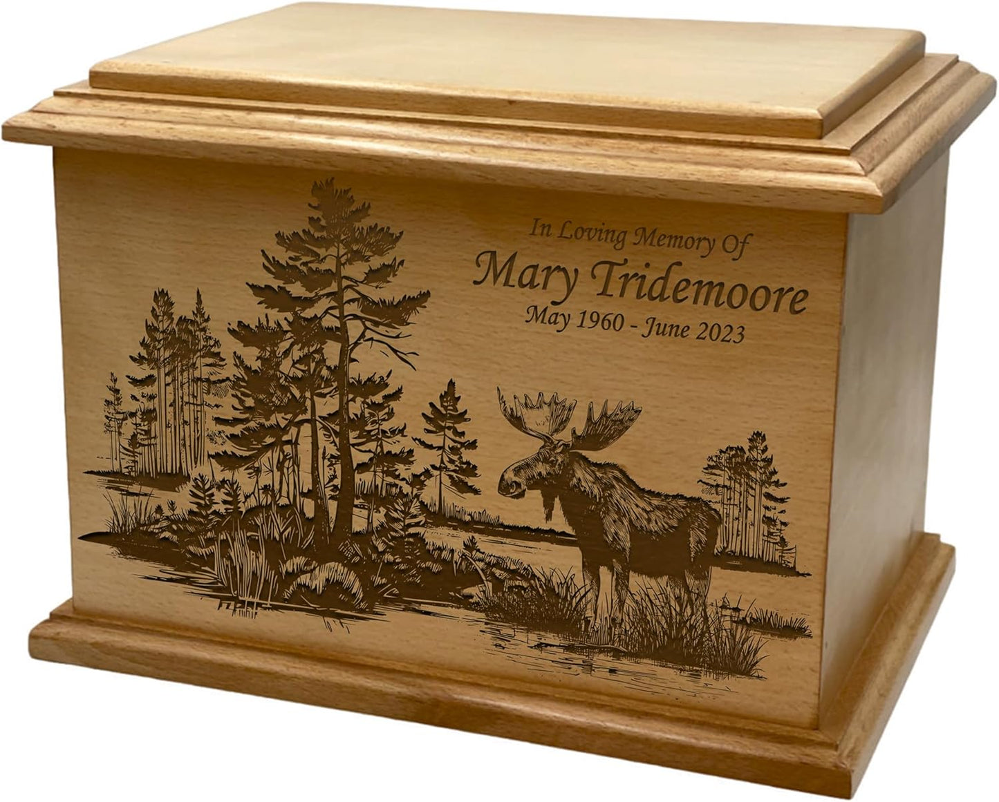 Wooden Urn for Human Ashes, Large Funeral Cremation Urn with Personlaization and Multiple Designs (Old Tractor)
