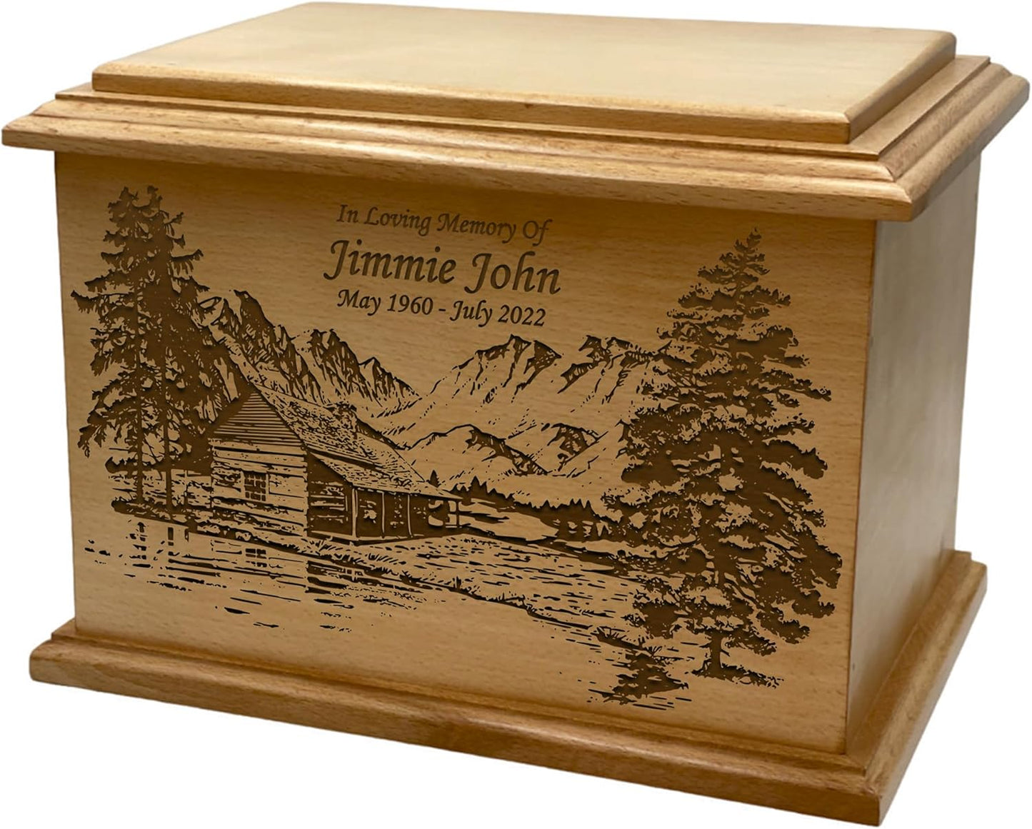 Wooden Urn for Human Ashes, Large Funeral Cremation Urn with Personlaization and Multiple Designs (Old Tractor)