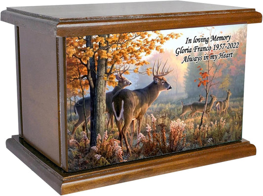 Wooden Cremation Funeral Urn, Hunter's Urns, Elk, Deer, Moose, Antlers Hunting Wooden Human Urn with Engraving