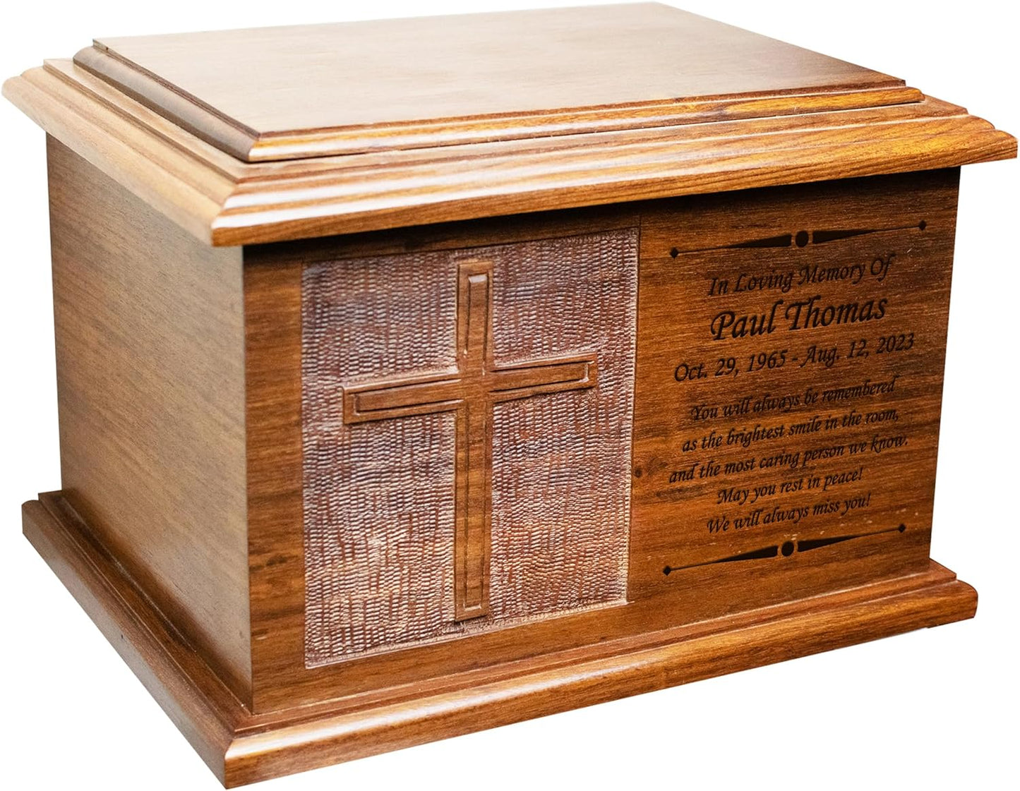Extra Large Cross Wooden Funeral Cremation Ash Urn, Companion Human Cremation Urn, Double Urn with Customized Name Plate