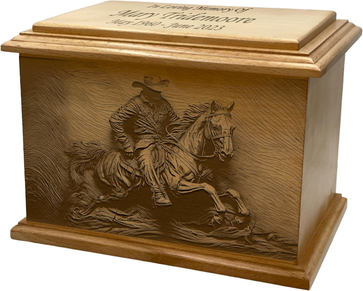 Wooden Urn for Human Ashes, Large Funeral Cremation Urn with Personlaization and Multiple Designs (Old Tractor)