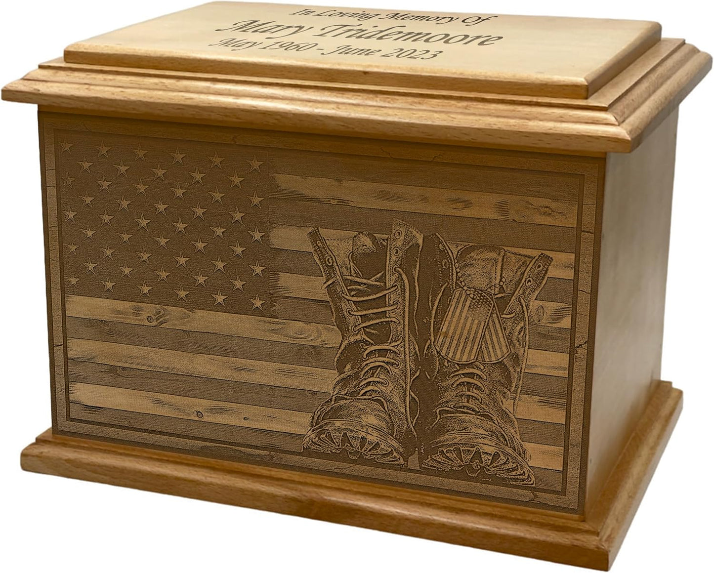Wooden Urn for Human Ashes, Large Funeral Cremation Urn with Personlaization and Multiple Designs (Old Tractor)